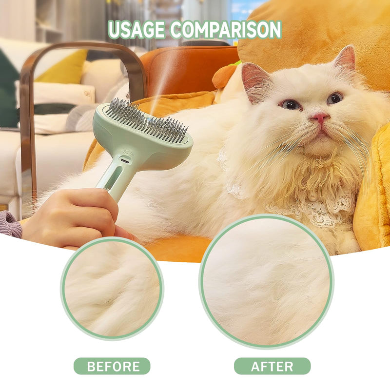 Spray Cat Brush for Shedding - Pet Hair Removal Comb with Water Tank and Release Button, Cat/Dog Steam Brush, Cat Bath Brush, Cat Brush with Steam for Shedding - Pet Spray Hair Comb (green) green - PawsPlanet Australia