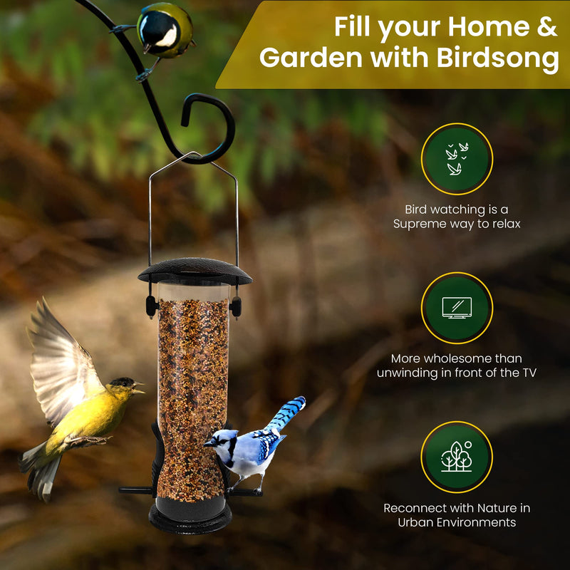 Bird Feeders For Small Birds - 1Pc Bird Seed Feeder With 2 Feeding Ports, All Weather Mealworm Feeder For Your Feathered Friends, Rust Resistant Flip top Niger Seed Bird Feeder - 8 Inch - PawsPlanet Australia