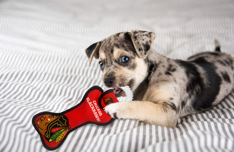 Pets First NHL Dog Toys Bone Teething Ring Toy Chicago Blackhawks - PawsPlanet Australia