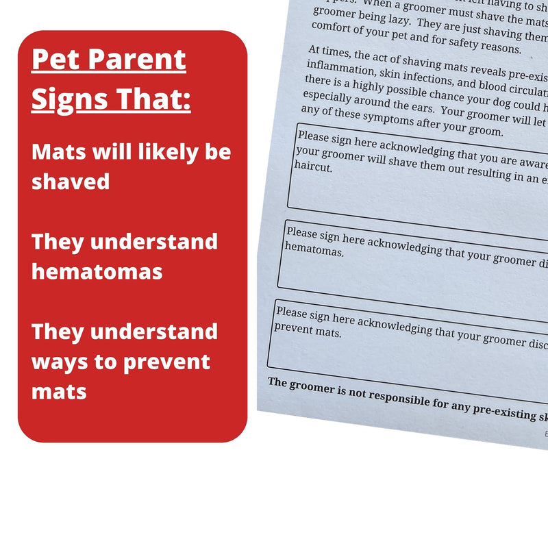 Dog Grooming Matted Fur Release Forms (Pad of 100, 5.5 X 8.5 Inches) Dog Groomer Forms addressing mats for Grooming Salon - PawsPlanet Australia