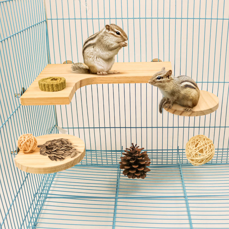 Squirrel Gerbil Chinchilla and Dwarf Hamster L-Shaped Pedal Wooden Platform, 3 Pieces of Natural Wooden Parrot Hamster Round Standing Board, Rat Activity Chinchilla Bird Cage Accessories style-1 - PawsPlanet Australia