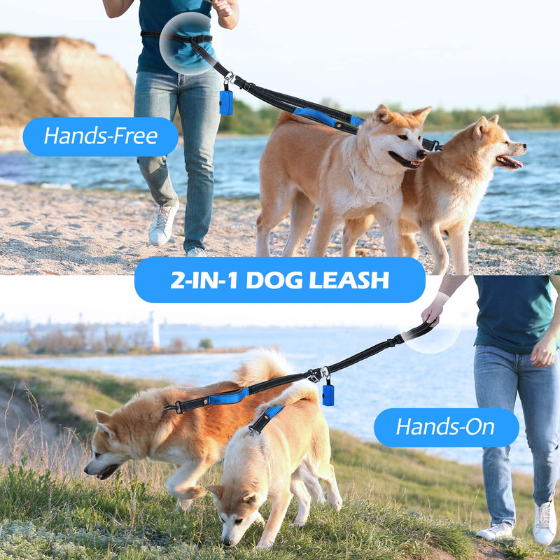 Hands Free Dog Leash, YOUTHINK No Tangle Medium Large Dog Leash, Adjustable Waist Belt, Dual Padded Handles, Retractable Reflective Double Dog Leash for Training Walking Running(Up to 400lbs) - PawsPlanet Australia