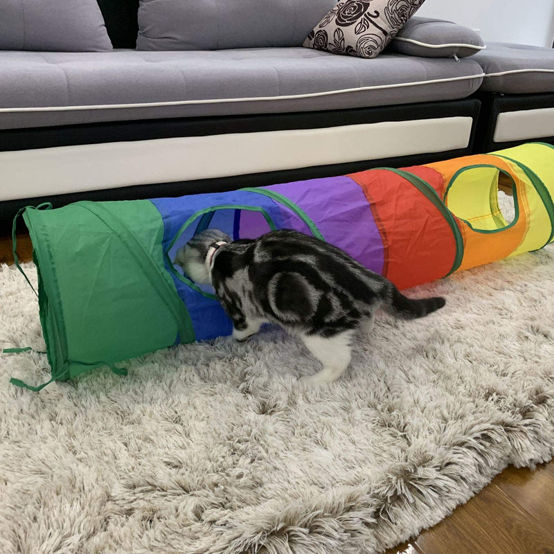 [Australia] - PetLike Cat Tunnel for Indoor Cats Collapsible Pop-up Pet Tube Peek Hole Hideaway Play Toys for Cats with Ball Cat Interactive Toys Rainbow 