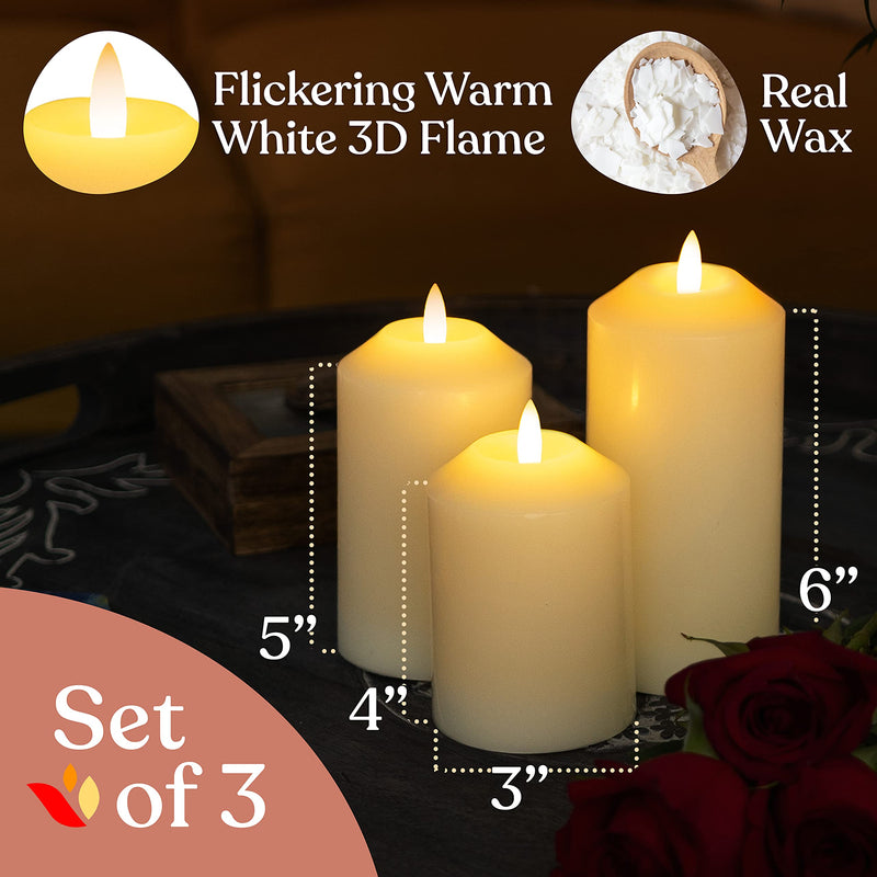 Vanilla Scented Flameless Candles with Timer (8 Hour). Set of 3 White Wax Battery Operated Night Light Candles. Realistic 3D Flickering Flame. 4 5 6 inch Electric LED Pillar Candles. - PawsPlanet Australia