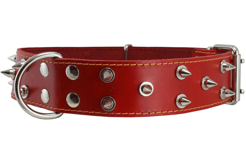 [Australia] - Dogs My Love Real Leather Red Spiked Dog Collar Spikes, 1.75" Wide. Fits 22"-26" Neck, XLarge Breeds 