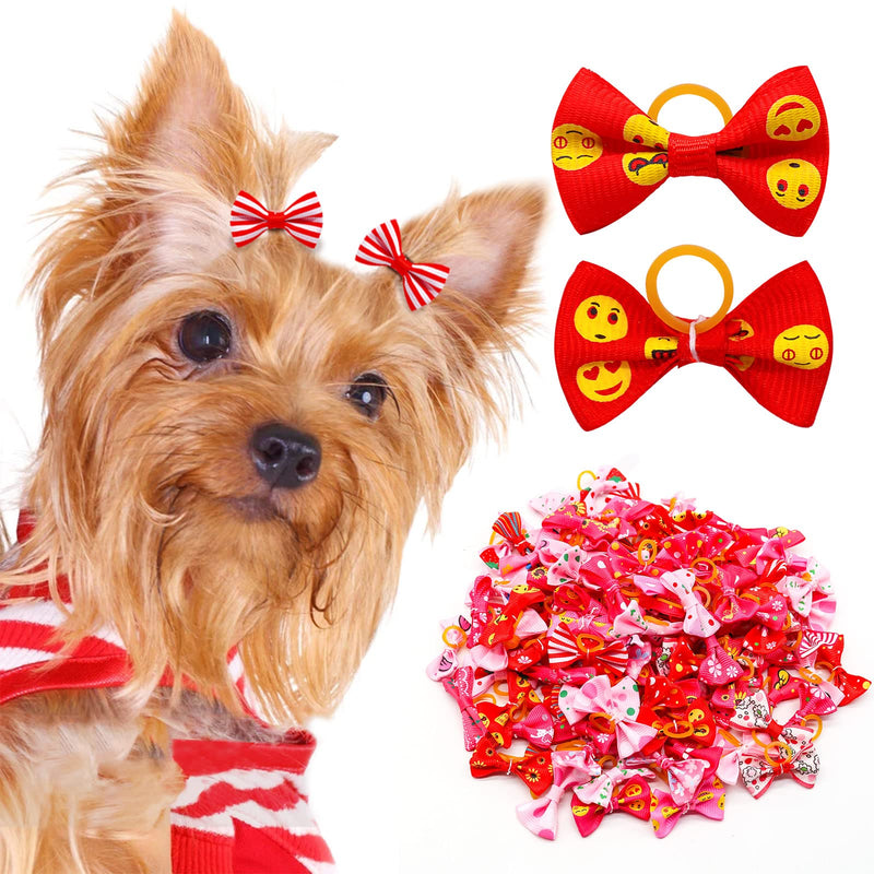 Mruq pet 80pcs Valentine's Day Dog Hair Bows, Bulk Holiday Pink and Red Dog Grooming Bows, Rhinestone Pearl Samll Dog Flower Bows with Rubber Bands for Festival Puppy Dog Hair Accessories A105+HA010+A019-80 - PawsPlanet Australia