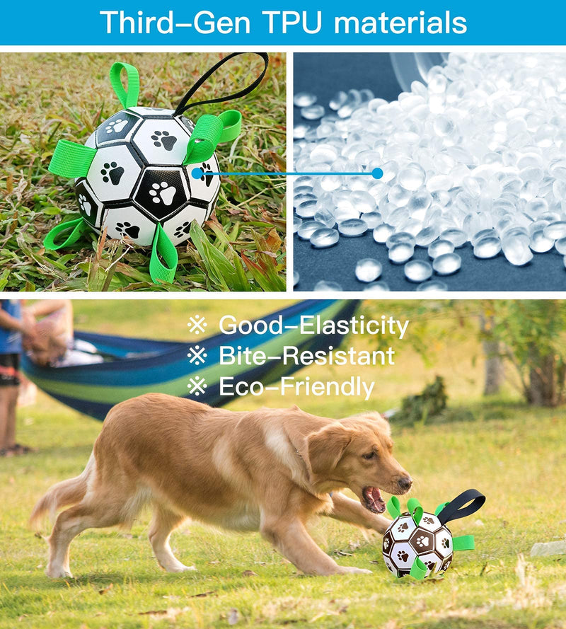CFinke Dog Soccer Ball with Tabs and 3 Chew Balls for Treat Dispensing & IQ Training, Interactive Dog Toys for Small & Medium Dogs, Durable Tug Fetch Toy Herding Dog Ball for Yard Park Water, 4 Pack 4 Pack Dog Balls - PawsPlanet Australia