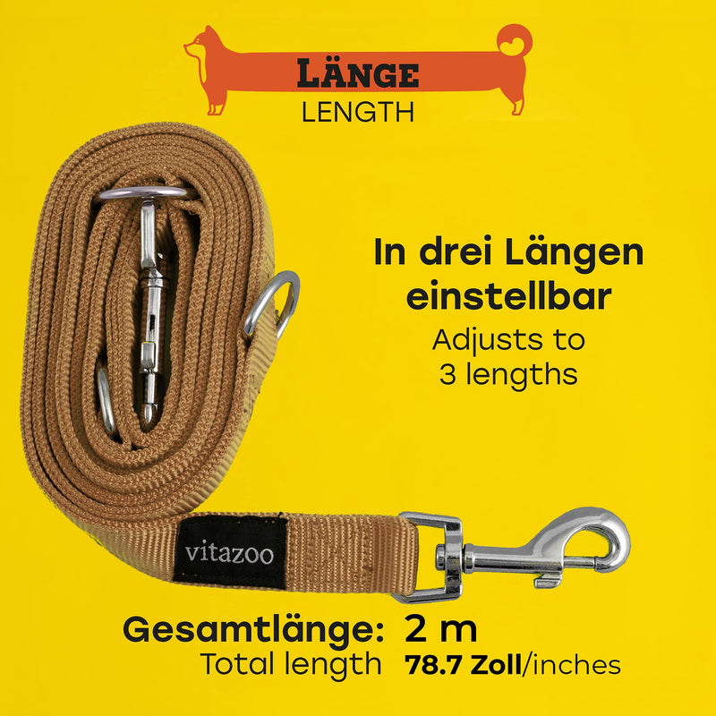 vitazoo dog leash in brown 2mx2.5cm, solid and adjustable in 3 lengths - suitable for large and strong dogs - dog leash, double leash - PawsPlanet Australia