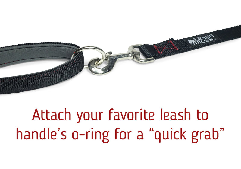 [Australia] - Leashboss Reflective Two Dog Leash Coupler and 12 Inch Short Leash with Padded Handle 12 Inch Handle, 11-20 Inch Coupler Black Reflective/Red/Grey 