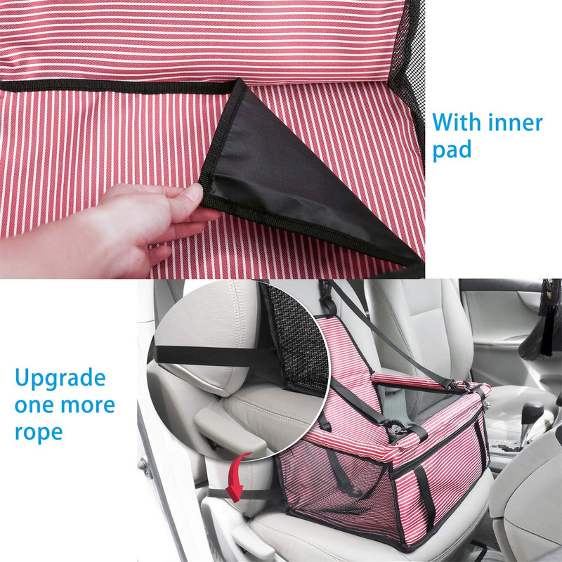 [Australia] - FLY OCEAN Pet Booster Seat with Safety Belt and Zipper Storage Bag, Oxford Cloth Double Waterproof, Easy to Clean, Hollow Mesh Breathable and Beautiful, Light and Easy to Carry Red and white stripes 