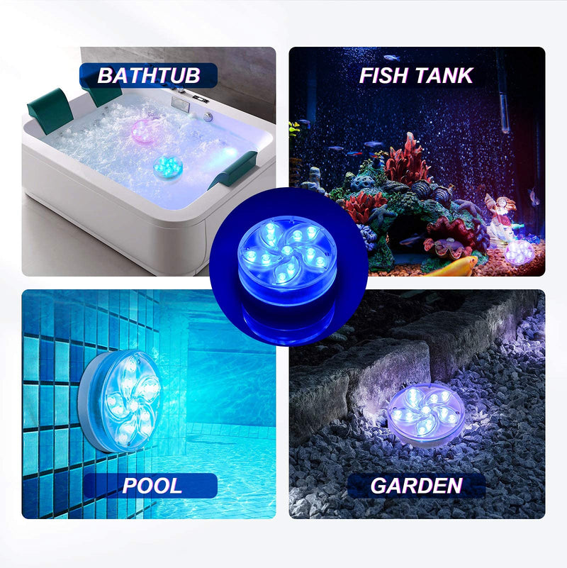 Hot Tub Lights, Kriogor RGB 11 LED Pond Lighting Pool Light, IP68 Waterproof Battery Operated Pool Lighting with RF Remote Control for Garden Vase Decoration 2Pack - PawsPlanet Australia