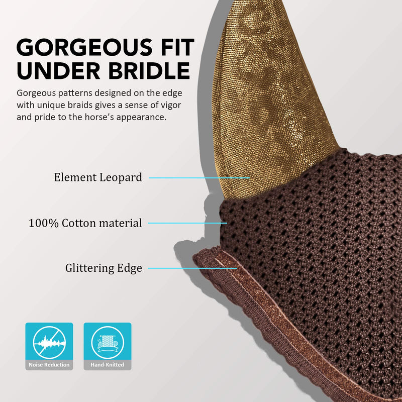 Harrison Howard Soundproof Fly Veil with Element Leopard-Brown with Glittering Edge Brown with Glittering Edge Full (Large) - PawsPlanet Australia