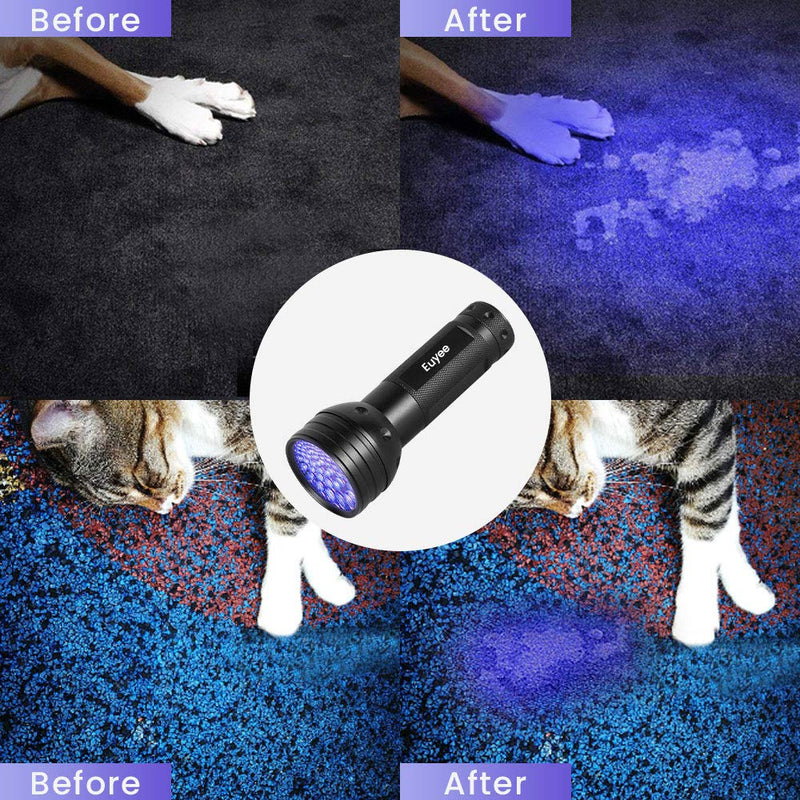 Euyee UV Black Light Flashlight, 51 LED Blacklight Flashlights IPX65 waterproof for Pet Urine Detection, Scorpion, Bed Bug, Resin Curing, Dog Stain and Carpet Odor Eliminator Remover - PawsPlanet Australia