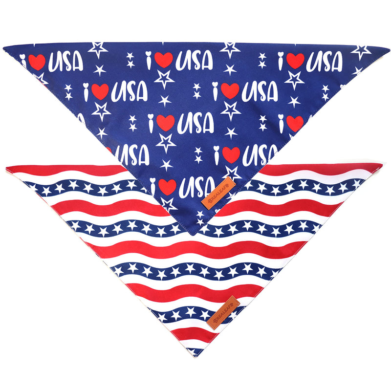 Realeaf Holiday Dog Bandanas 2 Pack, Triangle Reversible Scarves Bibs for Dogs, Premium Durable Fabric, Bandana for Small Medium Large and Extra Large Dogs Pets 4th of July - PawsPlanet Australia