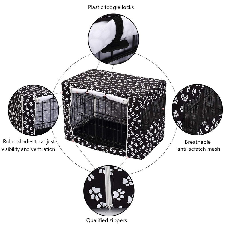 Dog Crate Cover for Wire Crates, Heavy Nylon Durable Waterproof Windproof Pet Kennel Cover Indoor Outdoor Protection - Cover only - Black Paw - Small 24-Inch - PawsPlanet Australia