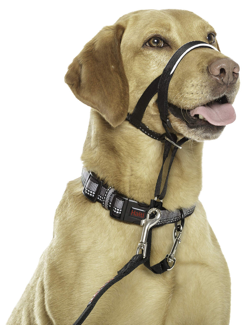 HALTI Headcollar Size 3 Black, UK Bestselling Dog Head Harness to Stop Pulling on the Lead, Easy to Use, Padded Nose Band, Adjustable & Reflective, Professional Anti-Pull Training Aid for Medium Dogs - PawsPlanet Australia