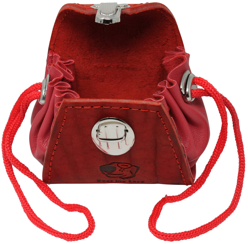 [Australia] - Dogs My Love Genuine Leather Training Treat Bag Waist Attachment Pouch and Belt Loop Red 