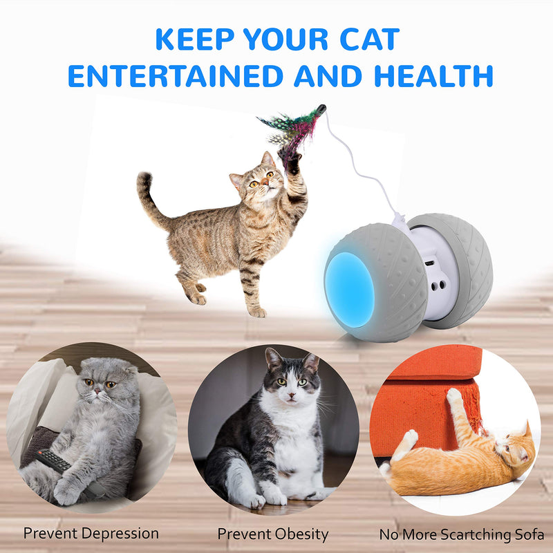 [Australia] - Robotic Interactive Cat Toys,Upgraded Automatic Rotating Cat Toy with Colorful LED Light, Feather and Pompom for Cat/Kitten Pet Entertainment Hunting Exercise robotic cat toy 