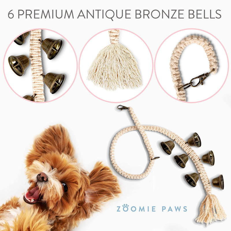 Zoomie Paws Macrame Hanging Door Bells for Dogs and Puppies - Antique Bells, Dog Bell for Potty Training, Pet Supplies, Bell for Dogs to Ring to Go Outside - 1 per Pack - PawsPlanet Australia