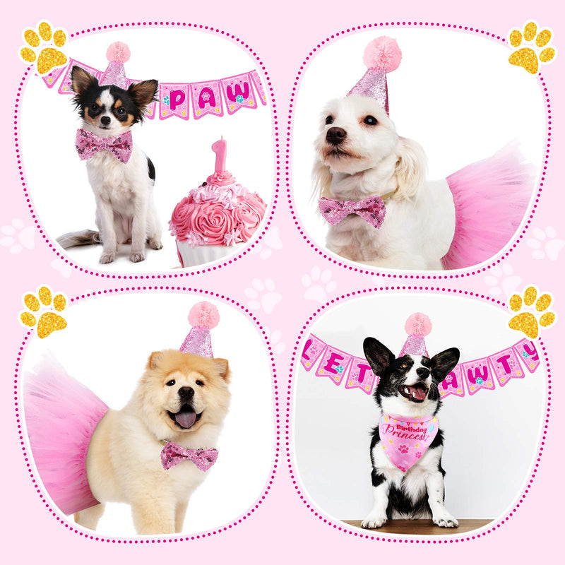 Dog Birthday Bandana Hat Set Lets Pawty Birthday Banner Girl Pink Tutu Skirt Dog Bow Tie Collar Bone Shaped Silicone Mold Dog Birthday Party Supplies - PawsPlanet Australia