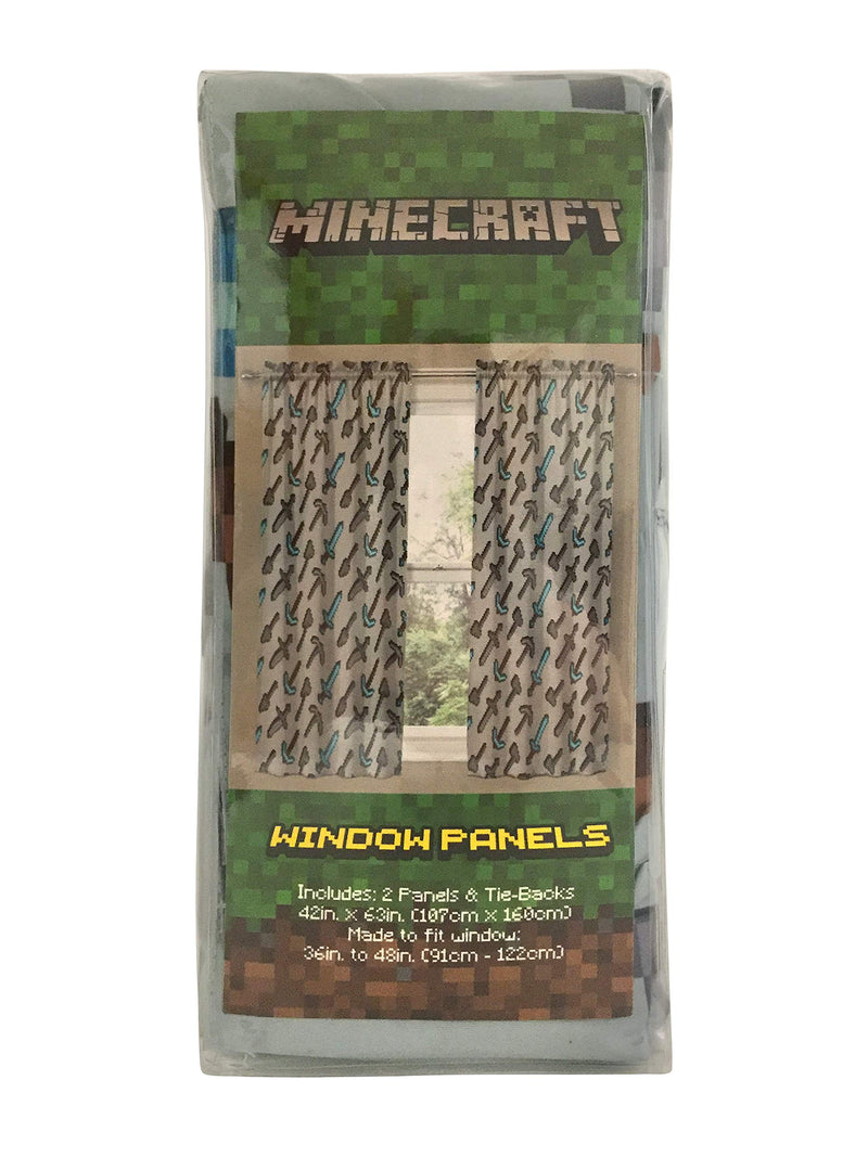 Jay Franco Minecraft Isometric Characters 63" inch Drapes 4 Piece Set - Beautiful Room Décor & Easy Set up - Window Curtains Include 2 Panels & 2 Tiebacks (Official Minecraft Product) Gray - Minecraft 63 Inch - PawsPlanet Australia