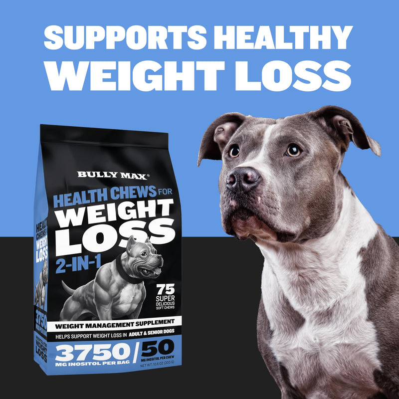 Dog Weight Loss Supplement | Bully Max 2-in-1 Dog Supplement | Probiotics & Postbiotics for Gut Health Plus Weight Management | 75 Soft Chews - PawsPlanet Australia