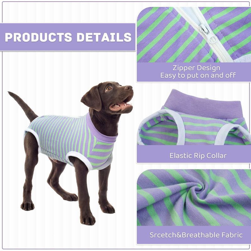 BRKURLEG Dog Recovery Suit After Surgery,Surgical Shirts Spay Suit for Female Male Dog, Striped Puppy Doggy Onesie Snugly Vest for Abdominal Wounds Anti-Licking, Zipper Closure Cat Neutering Suit Small Purple Stripes - PawsPlanet Australia