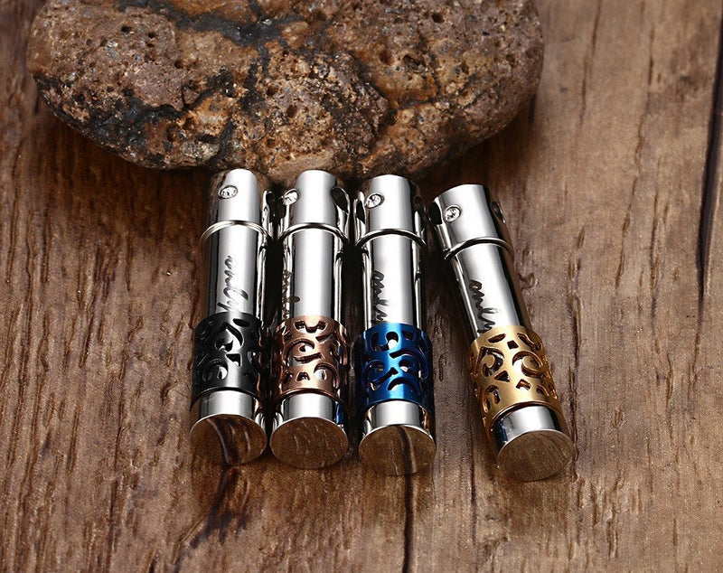VNOX Stainless Steel Cylinder Urn Pendant Necklace for Memorial Human Being Cremation Ashes,Free Chain 4 Color/Set - PawsPlanet Australia
