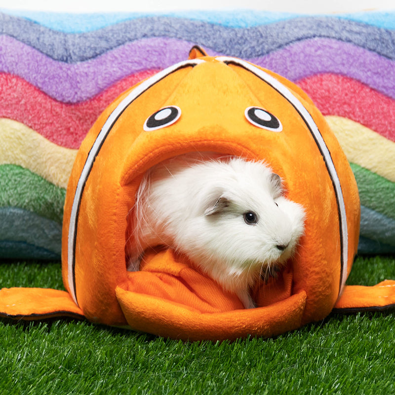 FLYSTAR Guinea Pig Bed - Hideout House Cave Bed for Small Animal - Cute Clownfish Shape Cozy Warm Fleece House Cage Accessories for Hamster, Rabbit, Bunny, Hedgehog, Chinchilla - PawsPlanet Australia