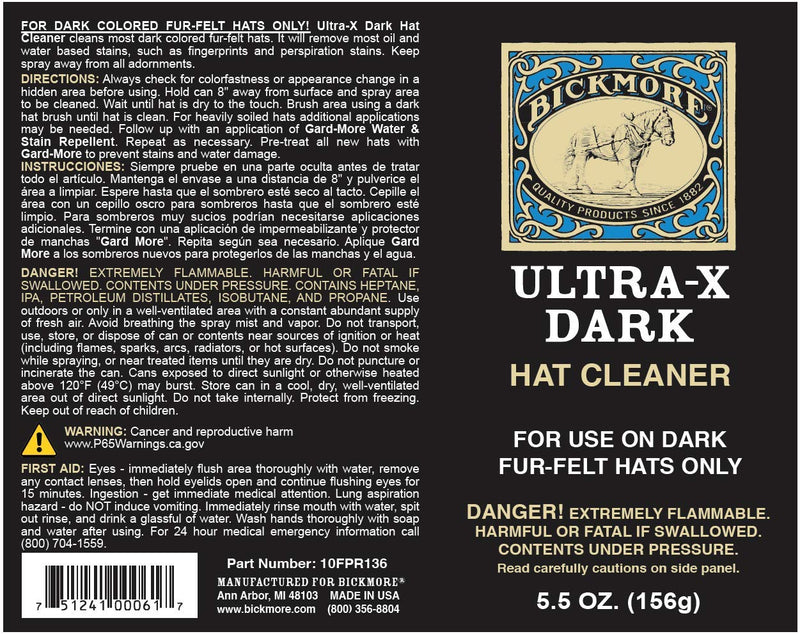 Bickmore Ultra X Dark Hat Cleaner | Remove Dirt, Dust, Fingerprints & Sweat Stains - Great for Fur - Felt Cowboy Hats, Baseball Hats, Fedoras, Sun Hats & More Dark Hats 5.5 Ounce (Pack of 1) - PawsPlanet Australia