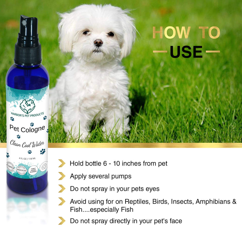 [Australia] - Harbor Pet Cologne | Cat & Dog Deodorant and Scented Perfume Body Spray | Clean and Fresh Scent | Natural Deodorizing Qualities | Made in USA - 1 Bottle 4oz (120ml) Clean Cool Water 