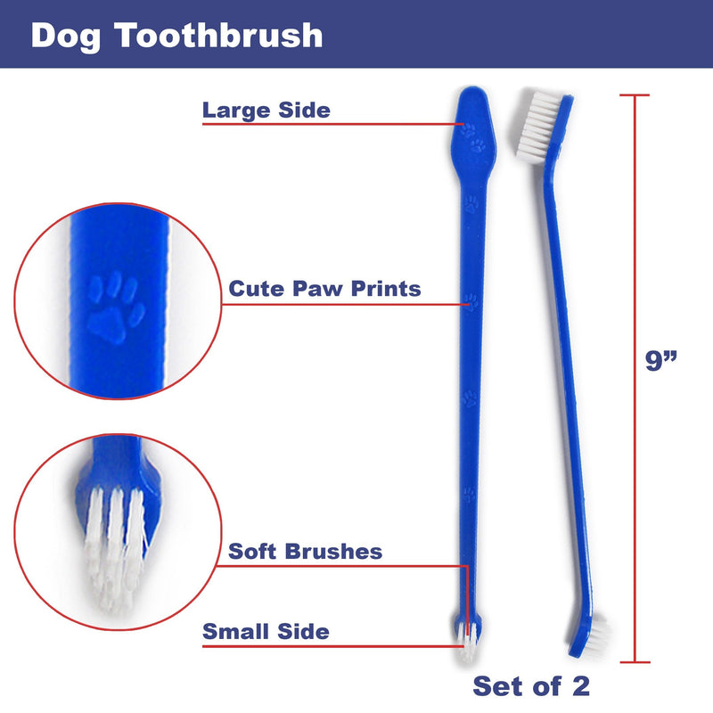 [Australia] - Duke's Pet Products Two-Piece Dog Toothbrush Set: Double Sided Canine Dental Hygiene Brushes with Long 8 1/2 Inch Handles and Super Soft Bristles 