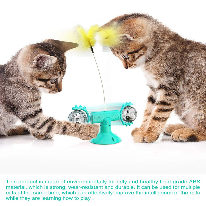 [Australia] - "N/A" Cat Windmill Spinning Toy Interactive Toys for Indoor Cats with Feather Kitten Toys with Suction Cup, Quiet Rotatable Catnip Toys Cat Teasing Ball Toy Blue 