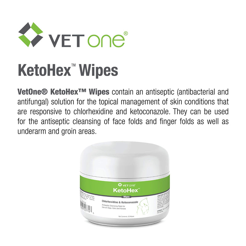 VetOne: KetoHex Antifungal & Antibacterial Veterinary Formulated Wipes for Dogs, Cats, & Horses, 50-Count Jar - PawsPlanet Australia