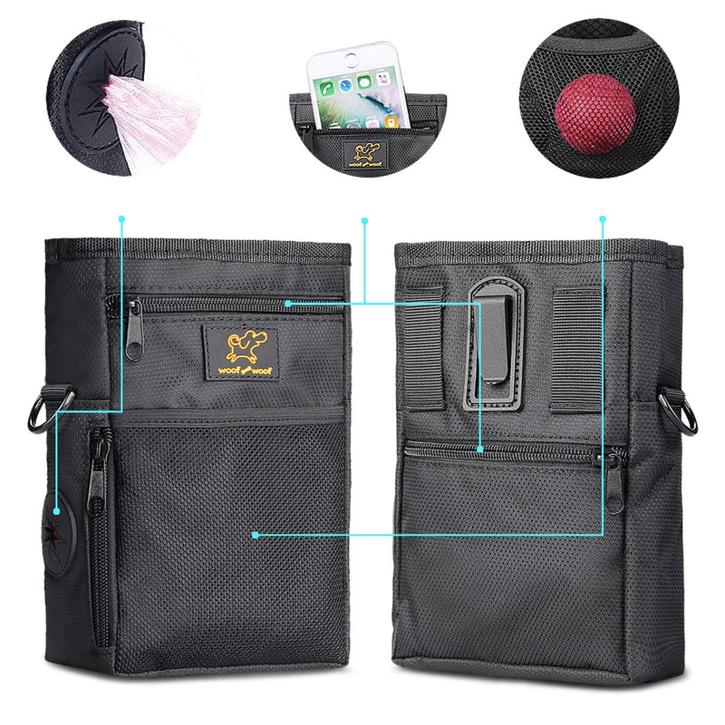 WoofWoof Dog Treat Training Pouch Bag -Collapsible Travel Food Water Dog Bowl - Free Doggie Clicker Black - PawsPlanet Australia