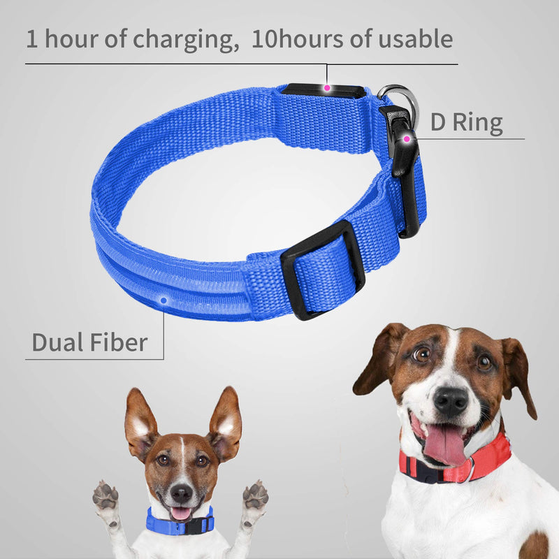 MELERIO LED Dog Collar Flashing Light Up with USB Rechargeable & 100% Waterproof, Super Bright Flashing Dog Collar with 10 Hours Working Time (XL, Blue) XL - PawsPlanet Australia