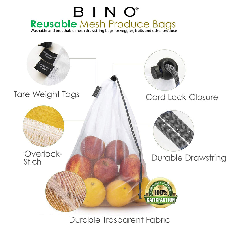 [Australia] - BINO Mesh Reusable Produce Bags - Set of 4 - Mesh Bags Reusable Mesh Produce Bags Kitchen Reusable Grocery Bags Reusable Washable Produce Bags Grocery Reusable Mesh Bags For Vegetables Produce Bag 3 Large & 1 Small 