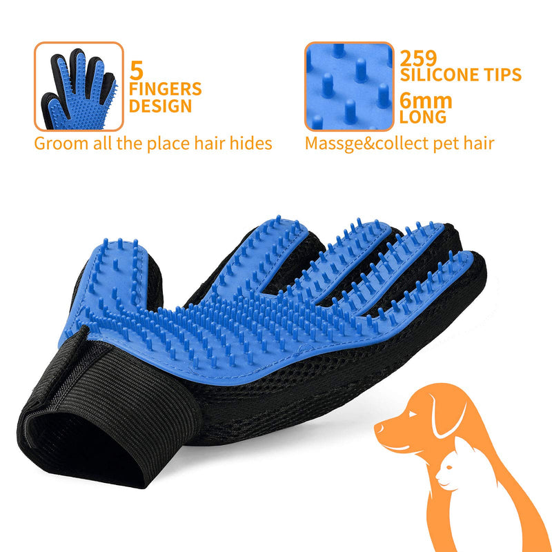 Pet Grooming Glove,Gentle Deshedding Brush Glove Efficient Pet Hair Remover Mitt,Enhanced Five Finger Design,Breathable & Comfortable for Dog,Cat,Horses with Long/Short Fur Blue - PawsPlanet Australia