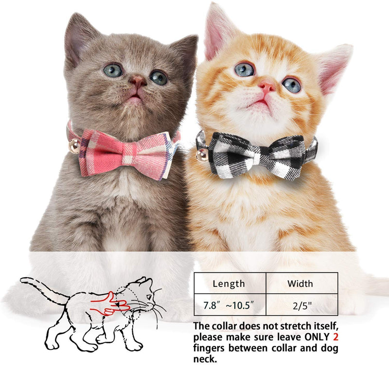 DAIXI Cat Collar, Breakaway with Cute Bow Tie and Bell for Kitty and Some Puppies, Adjustable from 7.8-10.5 Inch 2 Packset Classical Black + Pink - PawsPlanet Australia