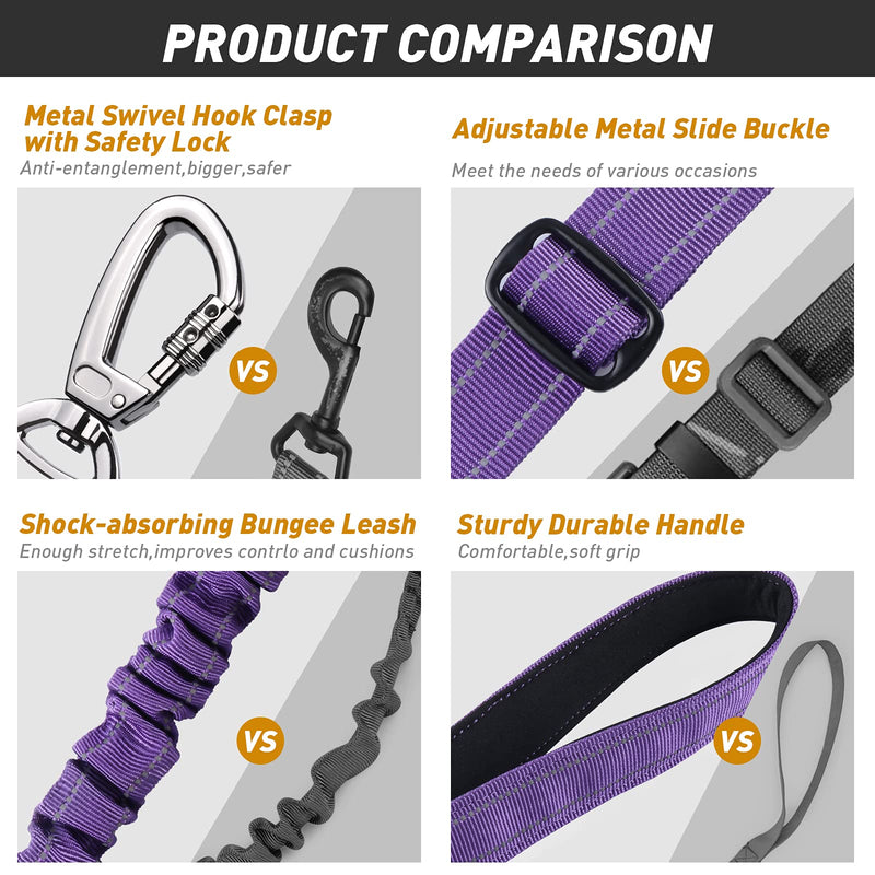Heavy Duty Dog Leash, Reflective Dog Leashes with Car Seat Belt and Soft Padded Handle, 6FT Strong Dog Leash for Training, Walking Lead for Large Medium Dogs Purple - PawsPlanet Australia