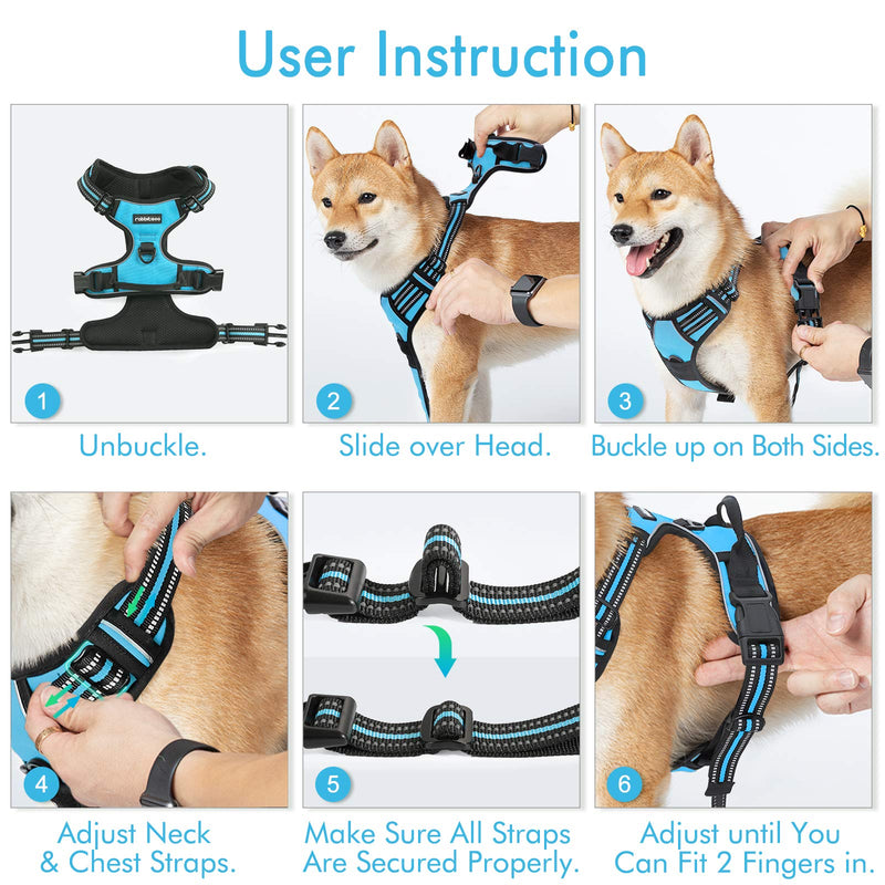 rabbitgoo Dog Harness, No-Pull Pet Harness with 2 Leash Clips, Adjustable Soft Padded Dog Vest, Reflective Outdoor Pet Oxford Vest with Easy Control Handle Small Baby Blue - PawsPlanet Australia