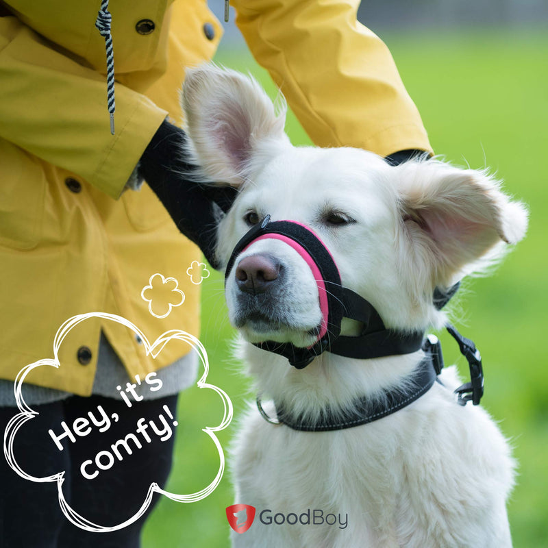 [Australia] - Gentle Muzzle Guard for Dogs - Prevents Biting Unwanted Chewing Safely Secure Comfort Fit - Soft Neoprene Padding – No More Chafing – Included Training Guide Helps Build Bonds Pet Medium Pink 