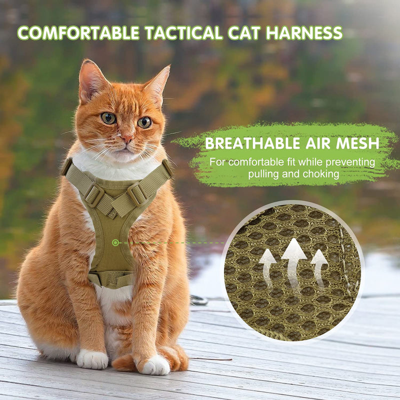 Tactical Cat Harness for Walking, Adjustable Escape Proof Pet Vest for Large Cat,Small Dog,Easy Control Breathable Cat Vest with Handle Large (Pack of 1) A-Khaki - PawsPlanet Australia