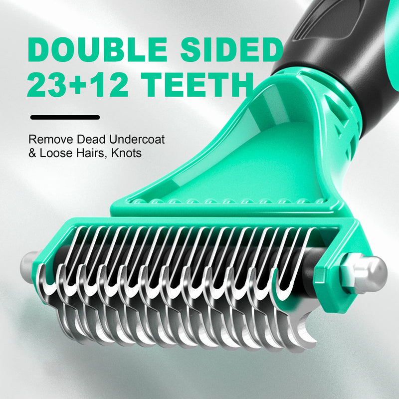 Dog brush, cat brush, dog comb, cat comb, LIUCOLI double-sided 23+12 undercoat brush dogs cats for long hair/short hair - pet undercoat brush, 96% knots and loose hair removes green + black - PawsPlanet Australia