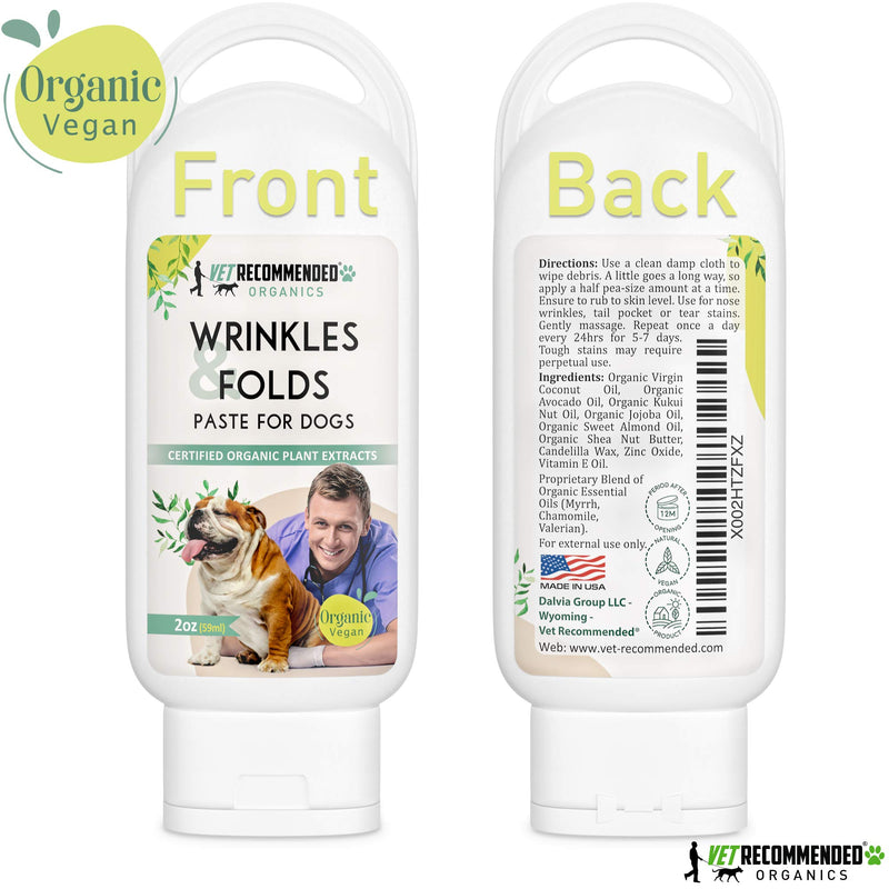 Vet Recommended - Organic Vegan Wrinkle Cream for Bulldogs - French Bulldogs, Shar Pei's - Clean and Protect Wrinkles and Folds (USA Made - 2oz - 59ml) - PawsPlanet Australia