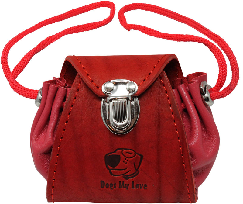 [Australia] - Dogs My Love Genuine Leather Training Treat Bag Waist Attachment Pouch and Belt Loop Red 