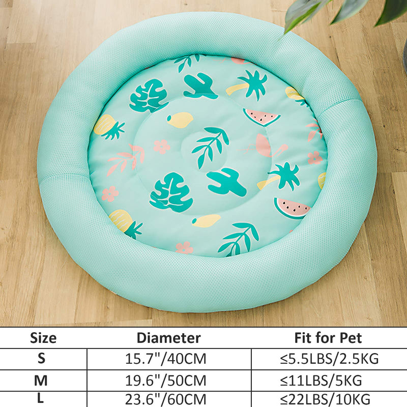 ROZKITCH Cooling Dog Bed, Soft Summer Ice Pet Pad Cushion for Small Dog Sleeping, Round Breathable Mat with Waterproof Cover and Bottom, Non-Slip Back Washable Green 15.7"/19.6"/23.6" Dia. - PawsPlanet Australia