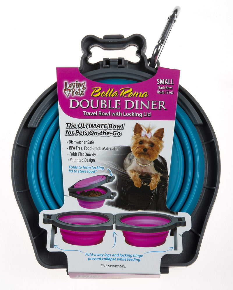 [Australia] - Loving Pets Bella Roma Travel Double Diner for Dogs Small Travel Double Diner Blue 