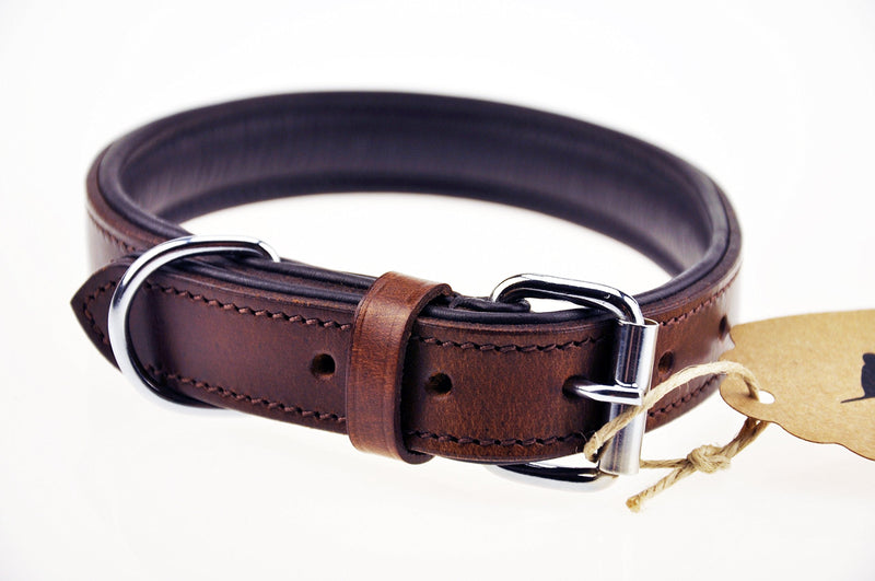 Schnüffelfreunde collar for dogs made of leather, dog collar for large, medium and small dogs, padded leather collar, robust (XL - 46-55cm, brown) XL - 46-55cm - PawsPlanet Australia