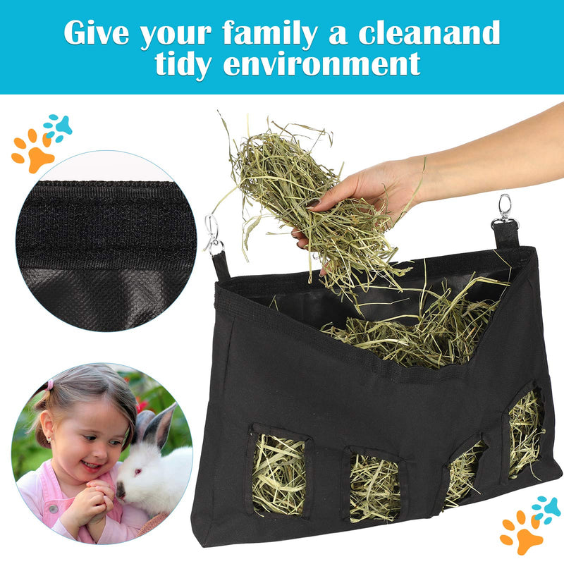 2 Pieces Guinea Pig Hay Bag with 4 Holes Small Animal Hay Feeder Bag Large Size Hanging Feeder Nylon Sack Rabbit Feeder Hay Bag for Guinea Pig Rabbit Chinchilla Hamsters Small Animals (Black) Black - PawsPlanet Australia